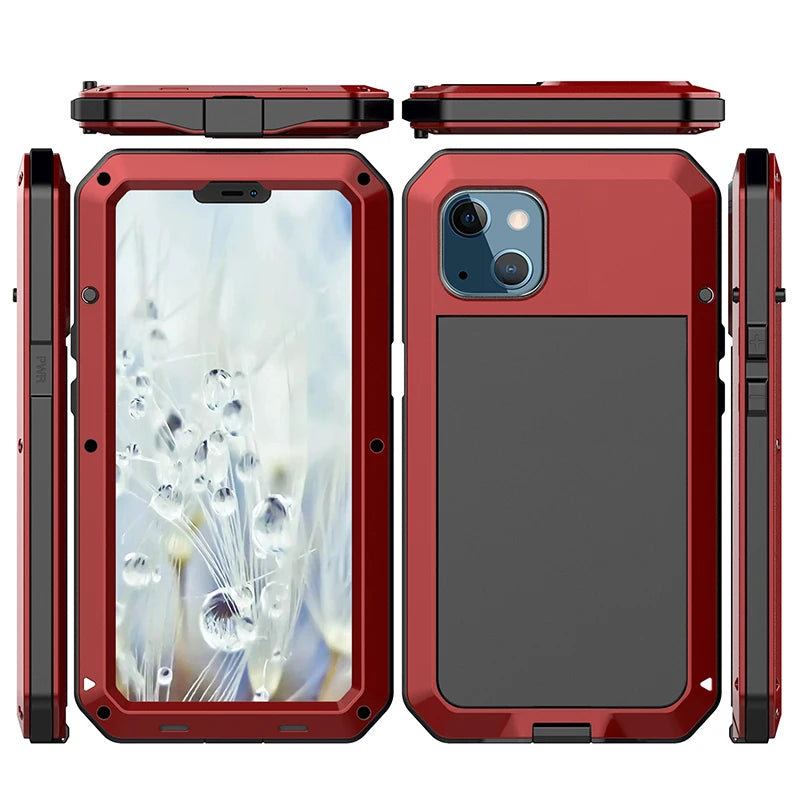 IP54 Waterproof Heavy Duty Metal Case For iPhone 17 Air 16 15 Pro Max 14 Plus 13 12 Mini 11 With Gorilla Glass Cover Fundas