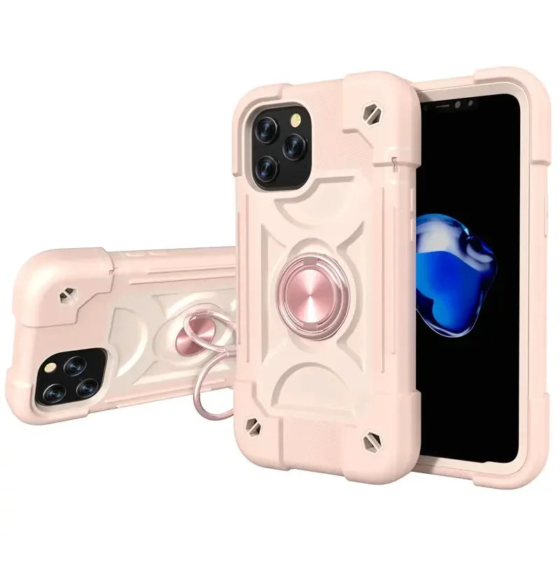 Armor Bumper Shockproof Phone Case For iPhone 11 12 13 14 15 16 17 Pro Max XR 7 8 Plus Colorful Rugged Ring Holder Hard PC Cover