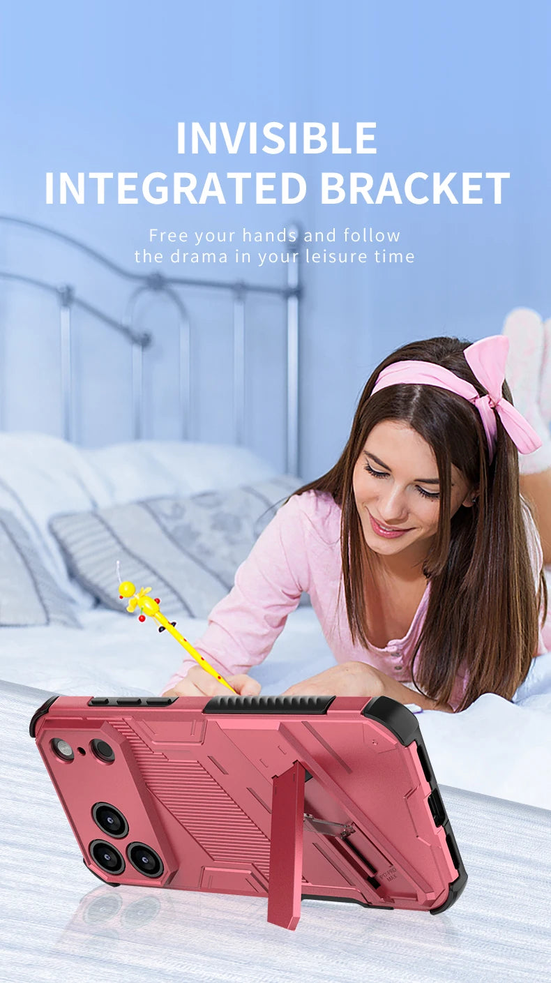 New Solid Armor Cyber Shockproof Phone Case For iPhone 17 Pro Max 17 AIR With Stand Holder Cover Protective Shell