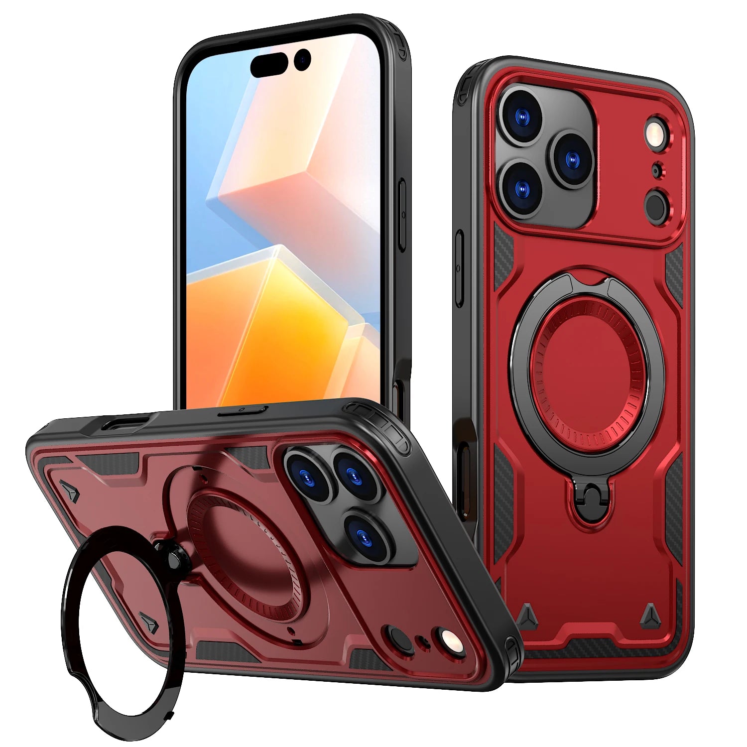 Armor Shockproof Case For iPhone 11 12 13 14 15 16 Plus 16e Air 17 Pro Max 360° Rotating Magnetic Stand TPU Plastic Back Cover