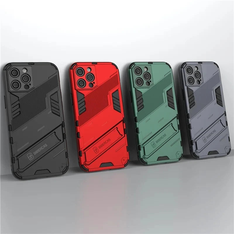 Solid Rugged Armor Shockproof Phone Case For iPhone 16E 17 Air 11 12 13 mini 14 Plus 15 16 17 Pro Max Holder Stand Back Cover