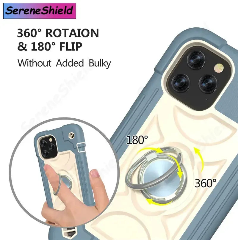 Armor Bumper Shockproof Phone Case For iPhone 11 12 13 14 15 16 17 Pro Max XR 7 8 Plus Colorful Rugged Ring Holder Hard PC Cover