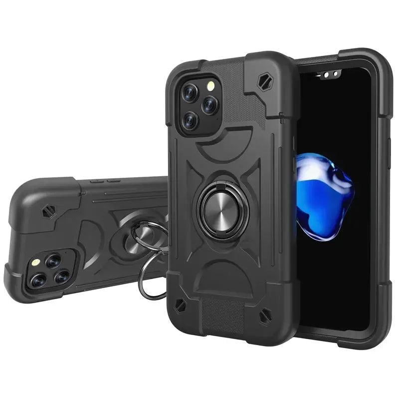 Armor Bumper Shockproof Phone Case For iPhone 11 12 13 14 15 16 17 Pro Max XR 7 8 Plus Colorful Rugged Ring Holder Hard PC Cover