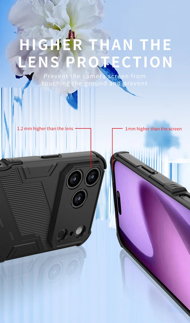 New Solid Armor Cyber Shockproof Phone Case For iPhone 17 Pro Max 17 AIR With Stand Holder Cover Protective Shell