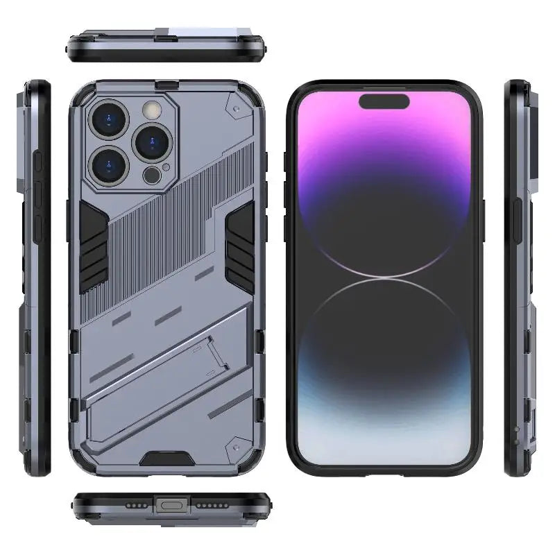 Solid Rugged Armor Shockproof Phone Case For iPhone 16E 17 Air 11 12 13 mini 14 Plus 15 16 17 Pro Max Holder Stand Back Cover