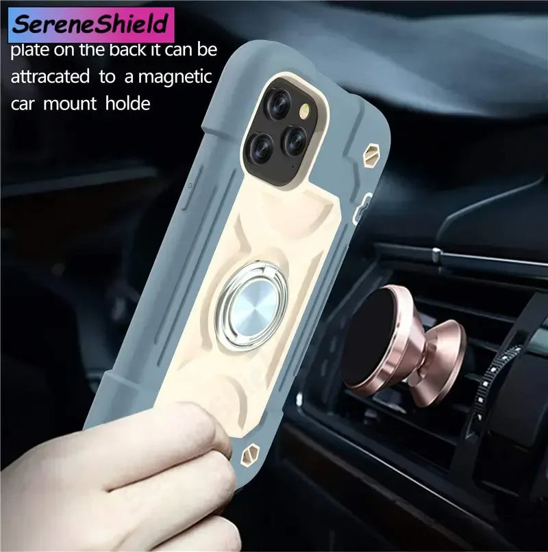 Armor Bumper Shockproof Phone Case For iPhone 11 12 13 14 15 16 17 Pro Max XR 7 8 Plus Colorful Rugged Ring Holder Hard PC Cover