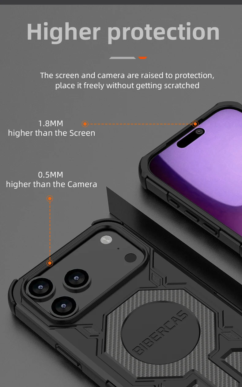 Military Armor Phone Case For iPhone 17 16 15 14 13 Pro Max 17Air 16E Magnetic Wireless Charging Anti-Drop Protective Cover