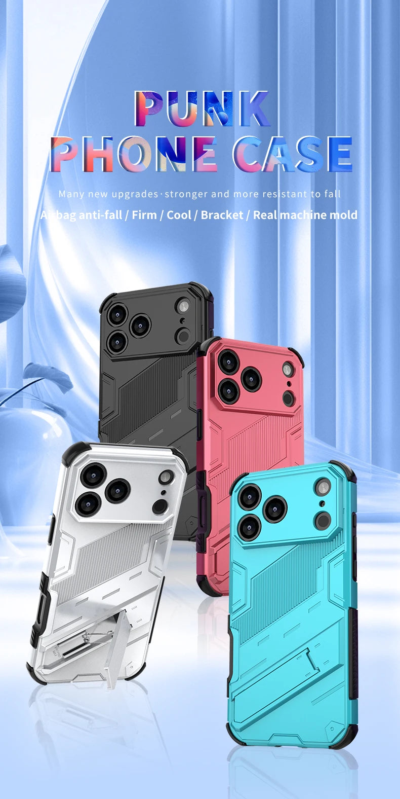 New Solid Armor Cyber Shockproof Phone Case For iPhone 17 Pro Max 17 AIR With Stand Holder Cover Protective Shell