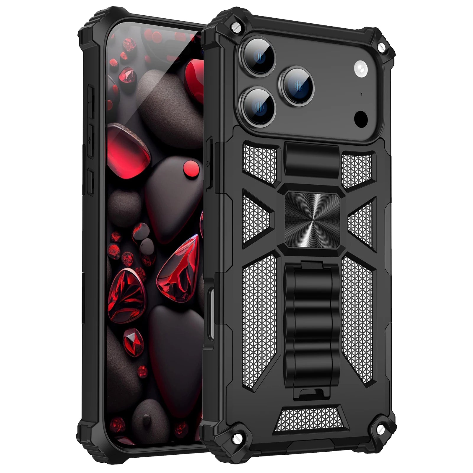 Military Camouflage Armor TPU Case For iPhone 17 Pro Max/17 Pro/Air 16 15 14 13 12 11 16E Built-in Kickstand Magnetic Cover