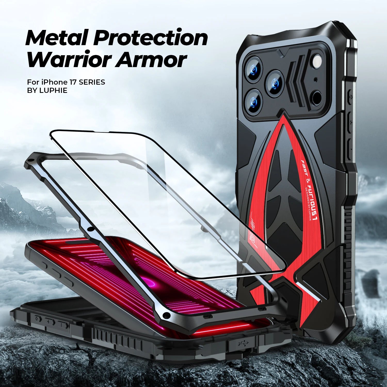 Original Luphie Metal Armor Case For Apple Iphone 17 16 15 14 13 Pro max Military Shockproof Rubber Full Rugged Shockproof Cover